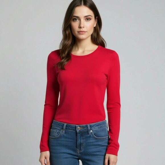 LAND'S END Women's Red Cashmere Sweater Crew Neck Long Sleeve Size Large Petitie - Picture 1 of 7